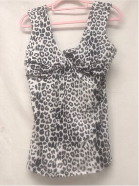 Women's Express Leopard Print Tank Top L White & Black